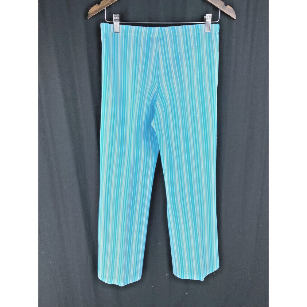 70s Vtg Psychedelic Boho Striped Pants Flare 27"x29" Lagenlook Disco Blue - Picture 4 of 7